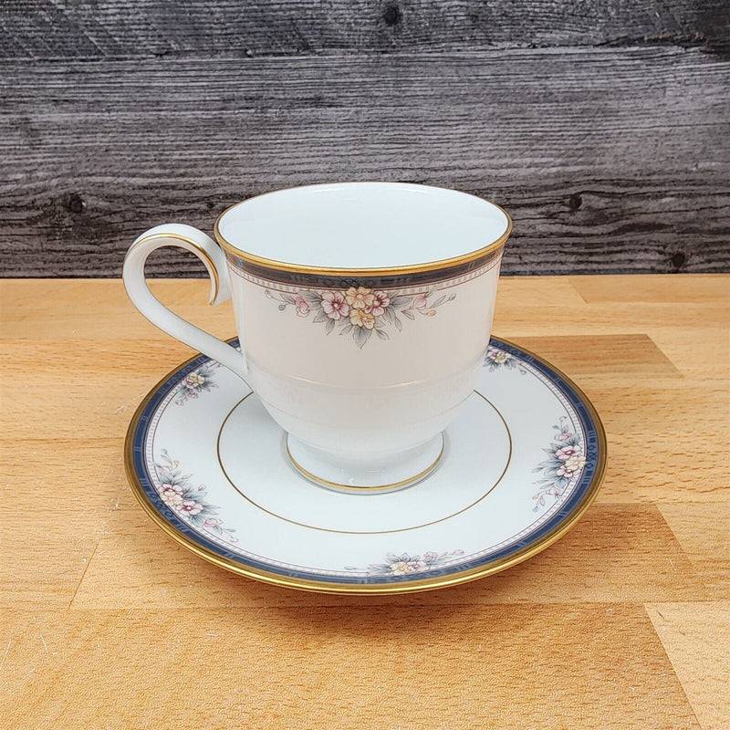 Load image into Gallery viewer, Noritake Ontario 4 Tea Cups & Saucers Pink Flowers Blue Gold Band Mugs 3763