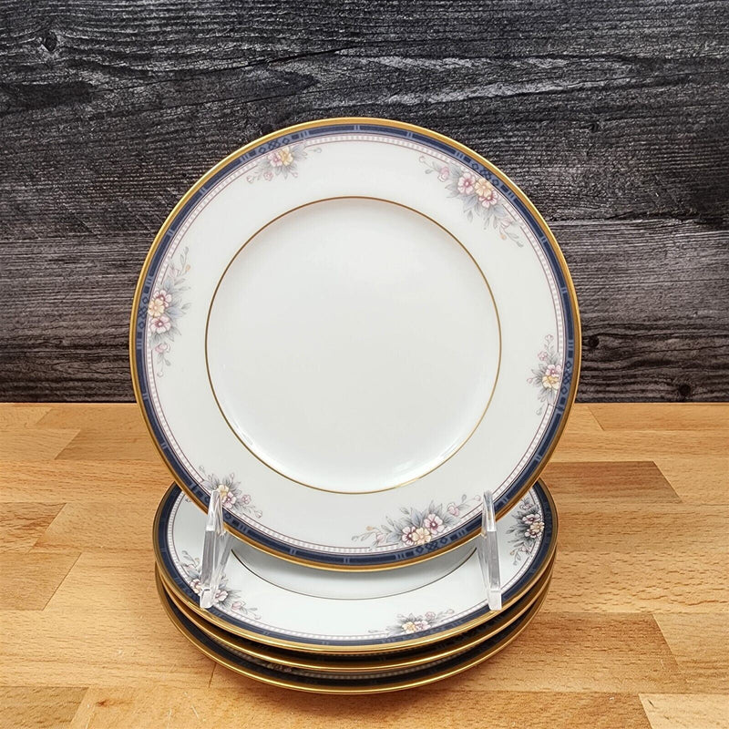 Load image into Gallery viewer, Noritake Ontario 4 Bread Butter Plates 6.5" Pink Flowers Blue Gold Band 3763