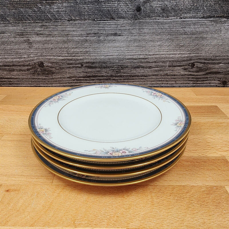 Load image into Gallery viewer, Noritake Ontario 4 Bread Butter Plates 6.5" Pink Flowers Blue Gold Band 3763