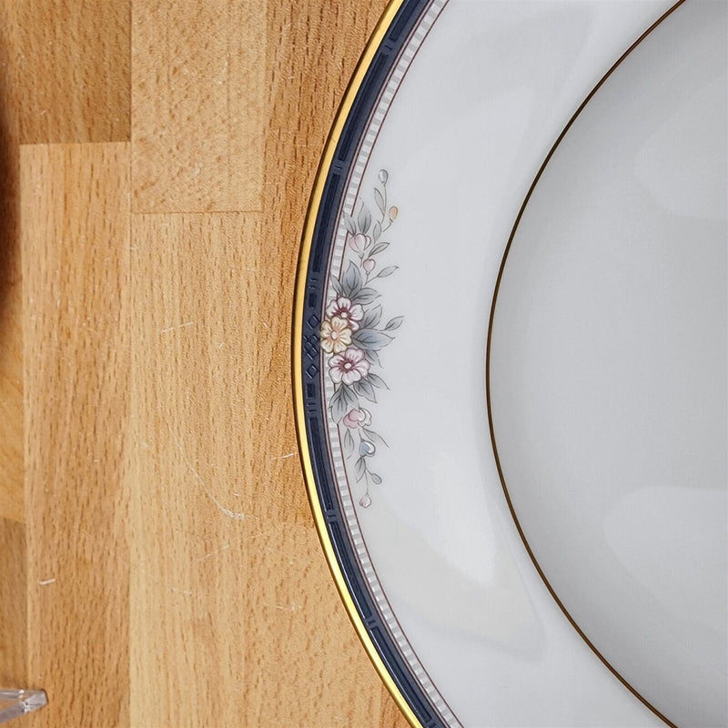 Load image into Gallery viewer, Noritake Ontario 3763 Set of 4 Dinner Plates Blue Gold Band Pink Flowers 10.5"