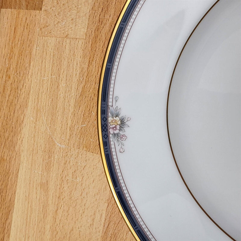 Load image into Gallery viewer, Noritake Ontario 3763 Set of 4 Dinner Plates Blue Gold Band Pink Flowers 10.5"