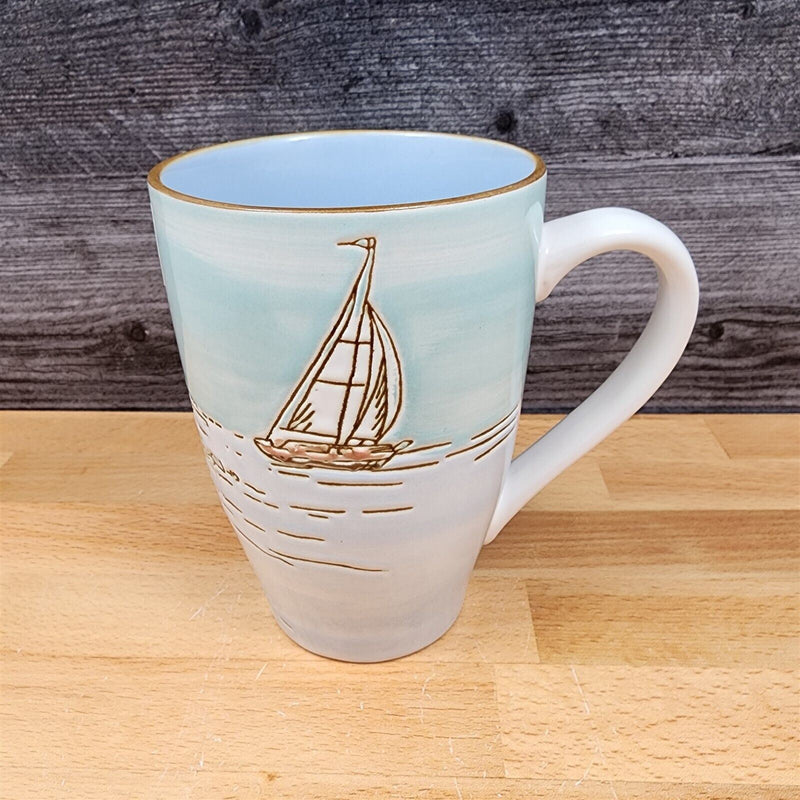 Load image into Gallery viewer, Coastal Coffee Mug 18oz (532ml) Embossed Tea Cup by Blue Sky Nautical Sail Boat