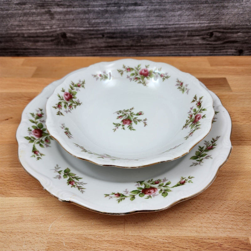 Load image into Gallery viewer, Moss Rose Set of 2 Piece Setting Johann Haviland Bavarian Stamp Bowl Plate