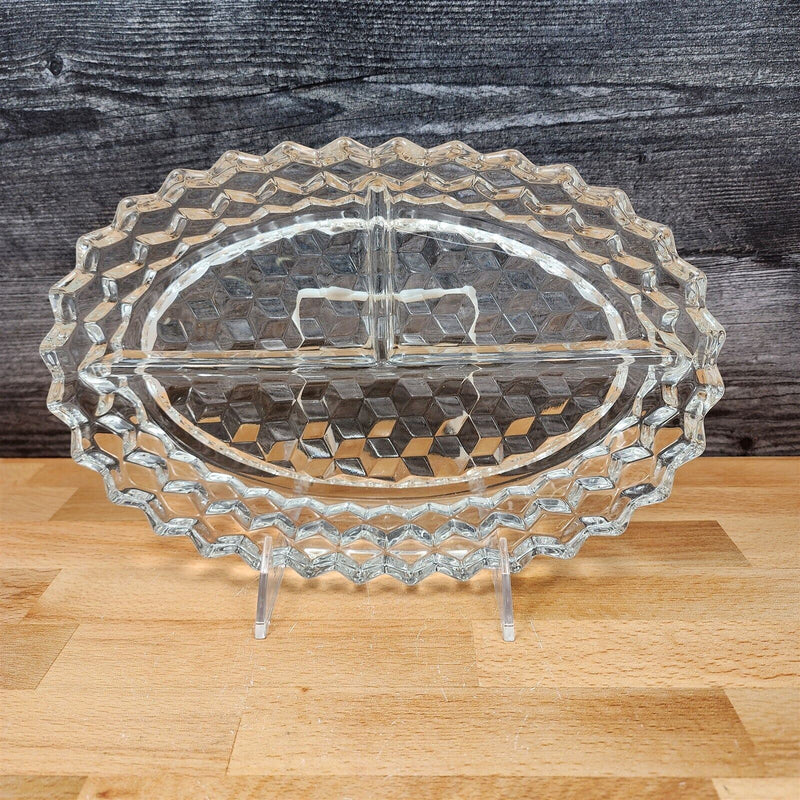 Load image into Gallery viewer, Fostoria American Cubist Clear Glass Oval 3 Part Divided Relish Tray Stem 2056
