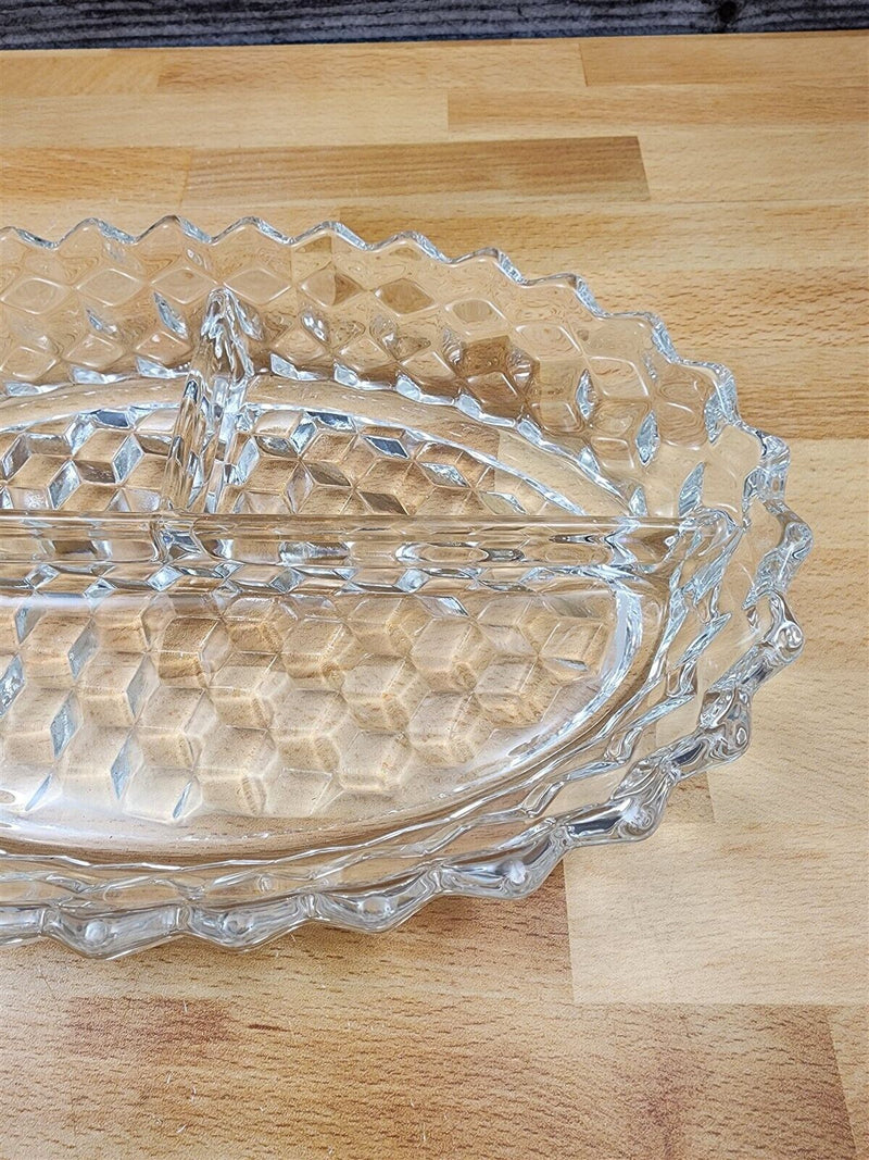 Load image into Gallery viewer, Fostoria American Cubist Clear Glass Oval 3 Part Divided Relish Tray Stem 2056