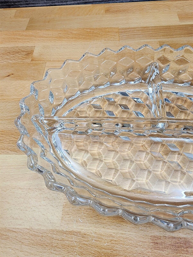 Load image into Gallery viewer, Fostoria American Cubist Clear Glass Oval 3 Part Divided Relish Tray Stem 2056
