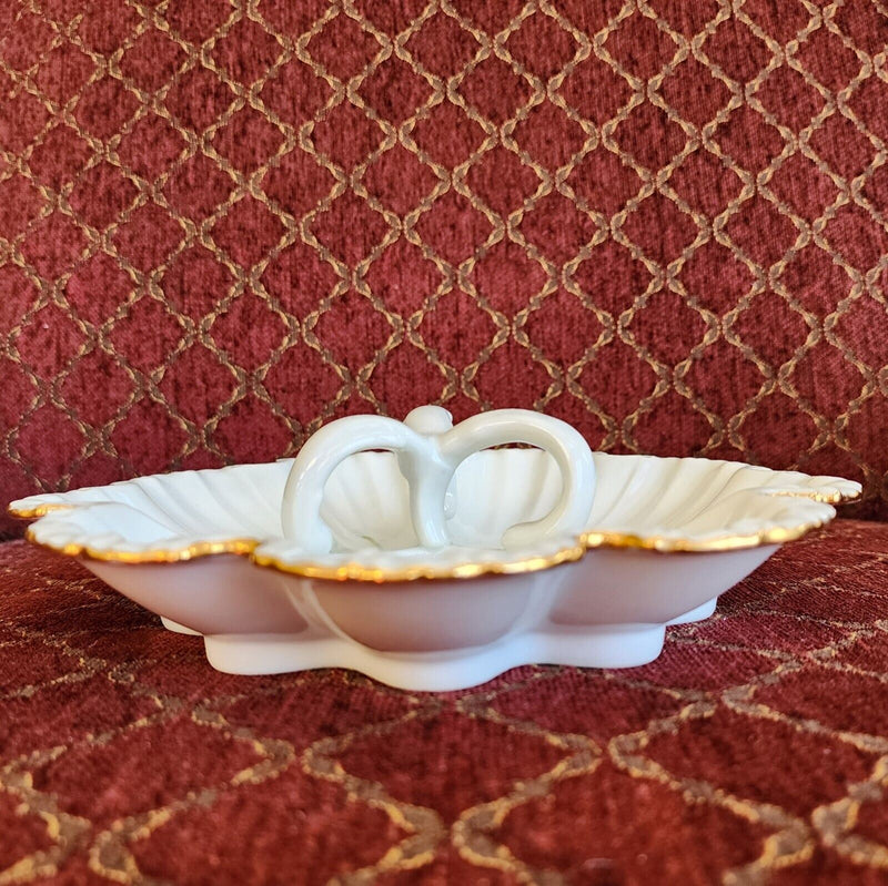 Load image into Gallery viewer, Floral Tray Gold Trim 3 Section With Handle Nut Relish Candy Dish Porcelain
