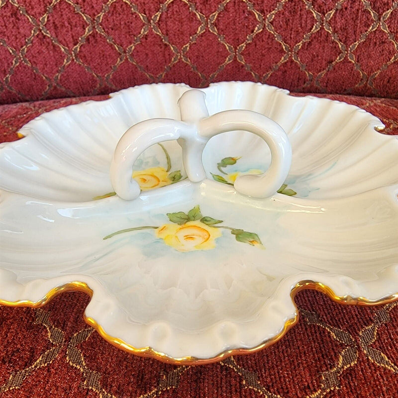 Load image into Gallery viewer, Floral Tray Gold Trim 3 Section With Handle Nut Relish Candy Dish Porcelain