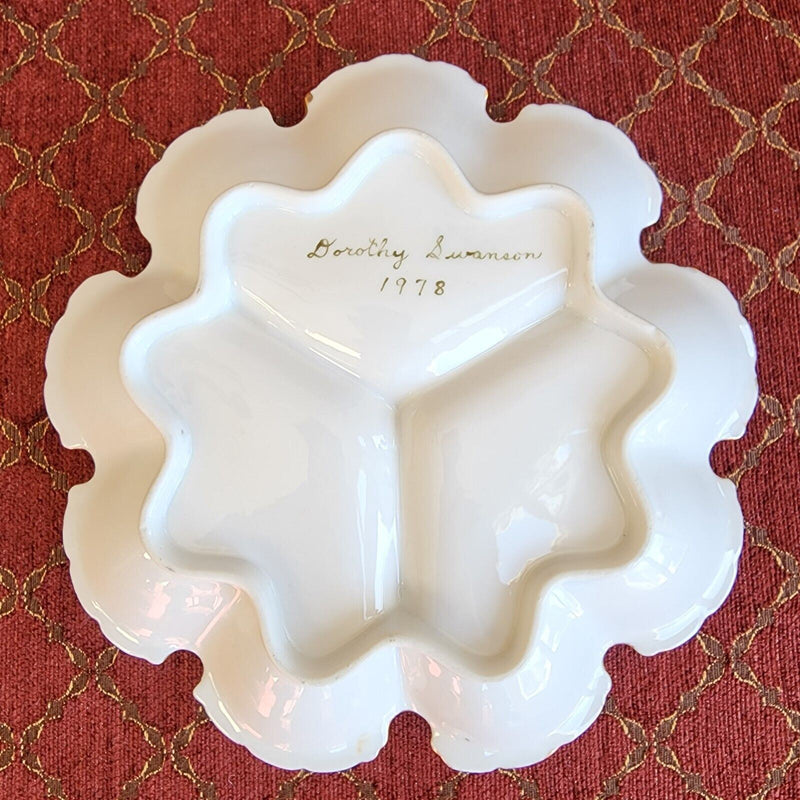 Load image into Gallery viewer, Floral Tray Gold Trim 3 Section With Handle Nut Relish Candy Dish Porcelain