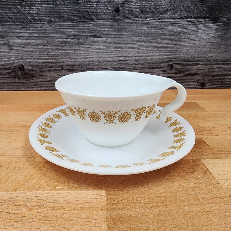 Load image into Gallery viewer, Corelle Corning Butterfly Gold Set of 6 Flat Cup & Saucer with Hook Handle Mugs