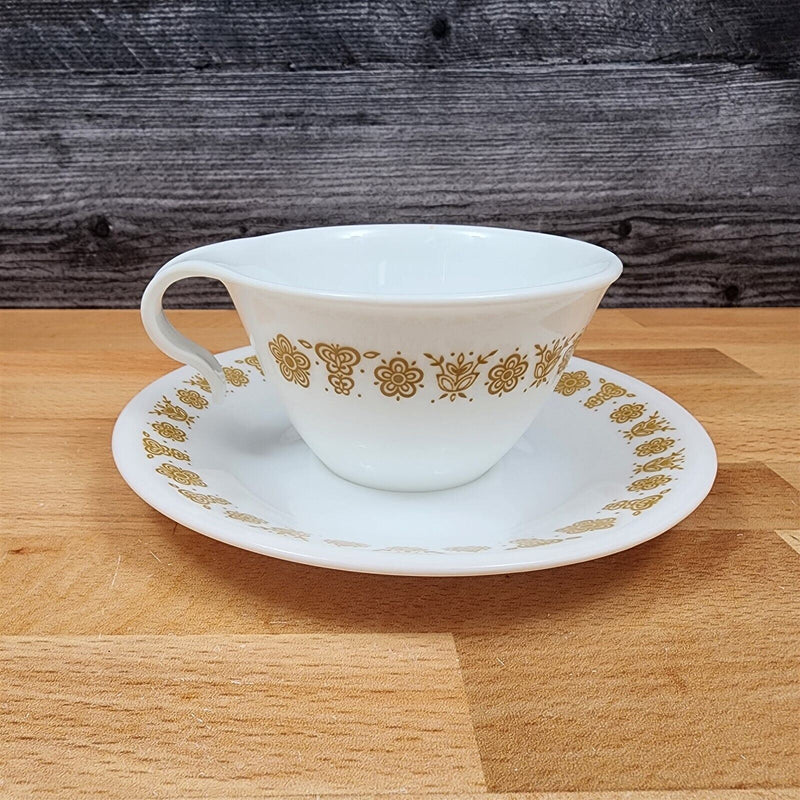 Load image into Gallery viewer, Corelle Corning Butterfly Gold Set of 6 Flat Cup & Saucer with Hook Handle Mugs