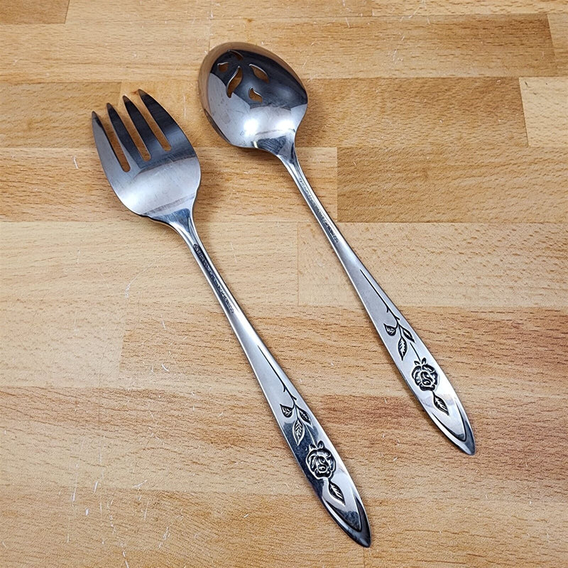Load image into Gallery viewer, Oneida MY ROSE Serving Spoon and Fork Community Stainless Flatware 8 1/4" 21cm