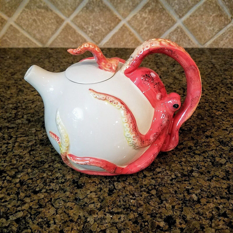 Load image into Gallery viewer, Octopus Teapot Ceramics Red Decorative Animal Tea Pot Decor by Blue Sky