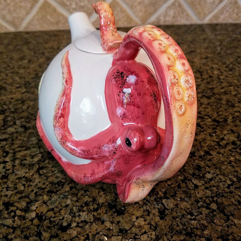 Load image into Gallery viewer, Octopus Teapot Ceramics Red Decorative Animal Tea Pot Decor by Blue Sky