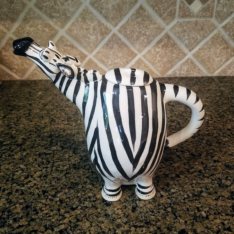 Load image into Gallery viewer, Zebra Teapot Decorative Animal Ceramic Decor Tea Pot Blue Sky Lynda Corneille