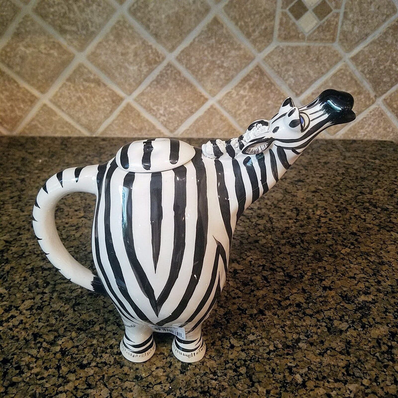 Load image into Gallery viewer, Zebra Teapot Decorative Animal Ceramic Decor Tea Pot Blue Sky Lynda Corneille