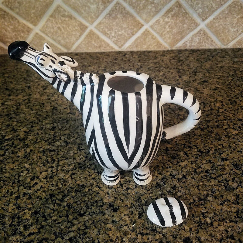 Load image into Gallery viewer, Zebra Teapot Decorative Animal Ceramic Decor Tea Pot Blue Sky Lynda Corneille