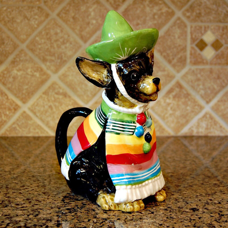 Load image into Gallery viewer, Chihuahua Dog Teapot Mexican Folk Art Ceramic Animal Tea Pot Blue Sky Goldminc