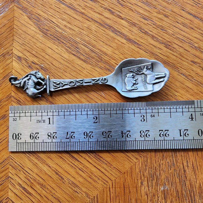 Load image into Gallery viewer, Cheyenne Wyoming Cowboy Rocky Mountain Collectible Travel Souvenir Spoon Pewter
