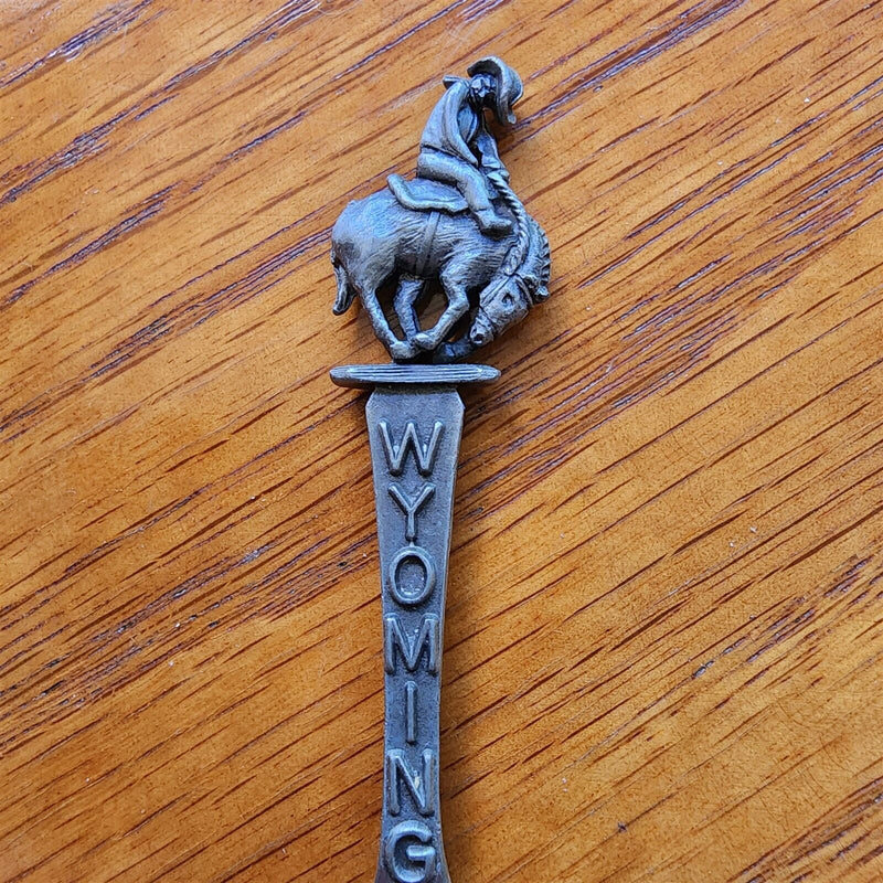 Load image into Gallery viewer, Cheyenne Wyoming Cowboy Rocky Mountain Collectible Travel Souvenir Spoon Pewter