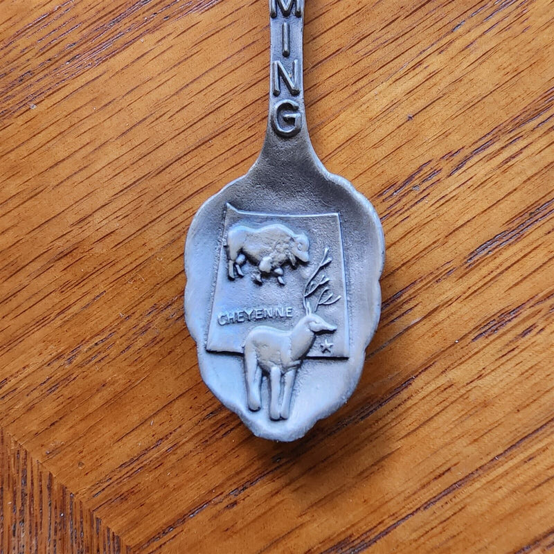 Load image into Gallery viewer, Cheyenne Wyoming Cowboy Rocky Mountain Collectible Travel Souvenir Spoon Pewter