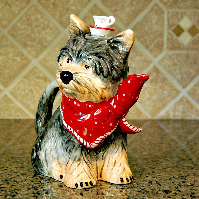 Load image into Gallery viewer, Ruby Red Dog Teapot Animal Ceramics Décor by Blue Sky Clayworks Heather Goldminc