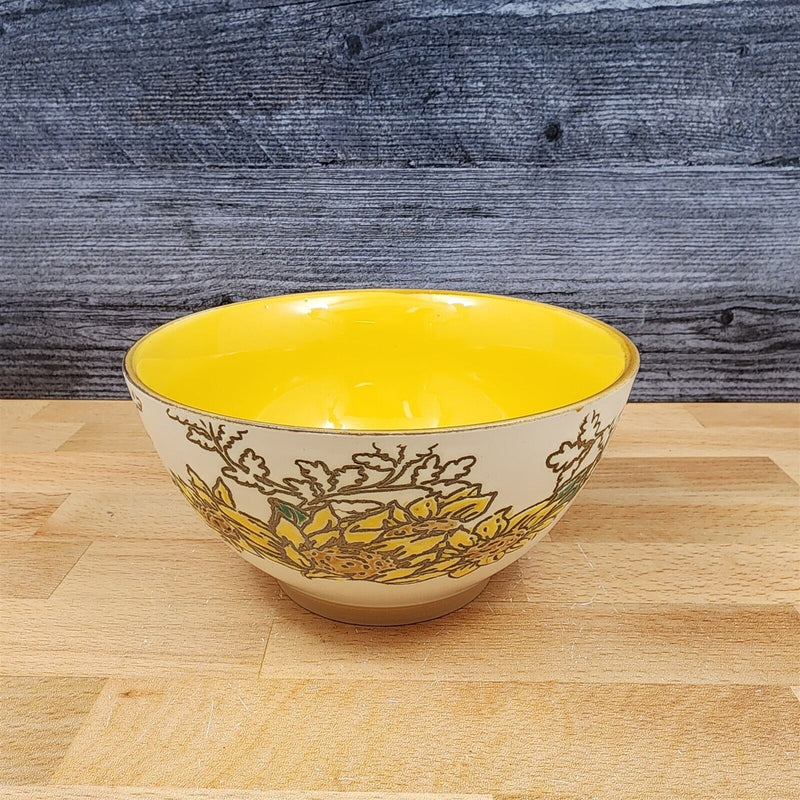 Load image into Gallery viewer, Gilded Sunflower Floral Festive Bowl Yellow 6 inch (15 cm) Ceramic Dish Blue Sky