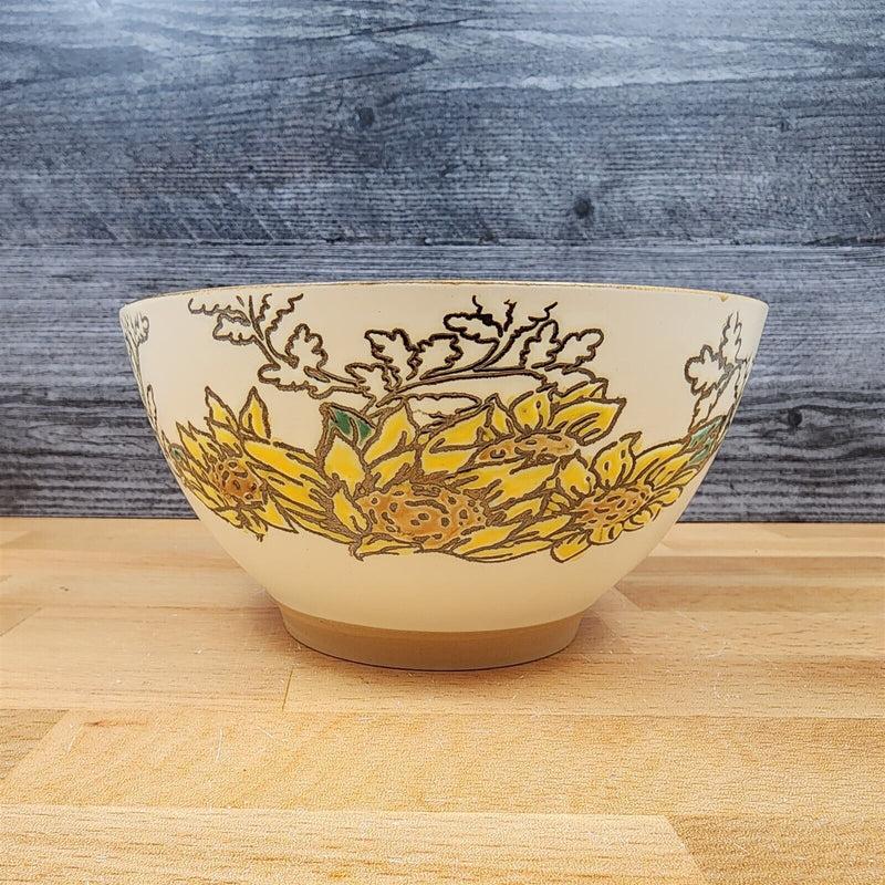 Load image into Gallery viewer, Gilded Sunflower Floral Festive Bowl Yellow 6 inch (15 cm) Ceramic Dish Blue Sky
