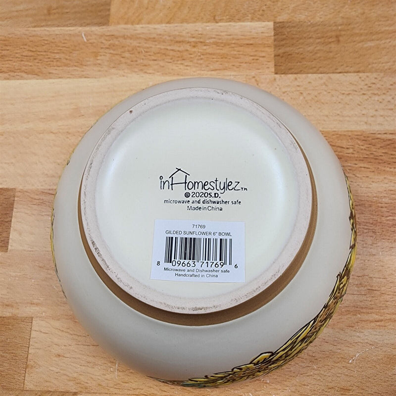 Load image into Gallery viewer, Gilded Sunflower Floral Festive Bowl Yellow 6 inch (15 cm) Ceramic Dish Blue Sky