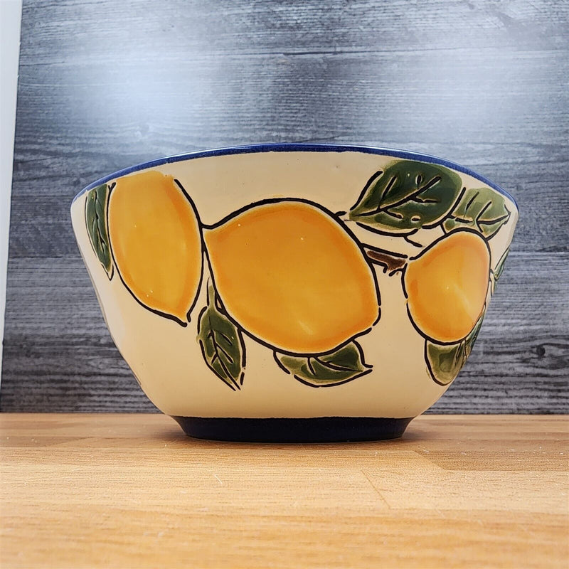 Load image into Gallery viewer, Lemon Fruit Bowl Embossed Yellow Floral by Blue Sky 6.5 in (16 cm) Ceramic