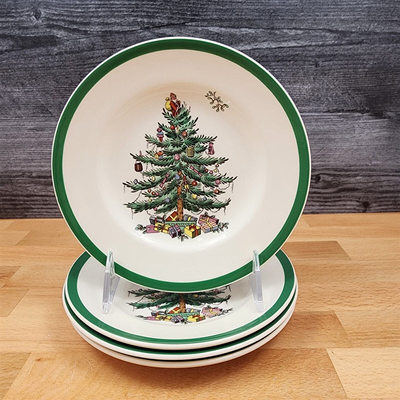 Load image into Gallery viewer, Spode England Christmas Tree Bread & Butter 4 Plates 6.5" Green Rim England