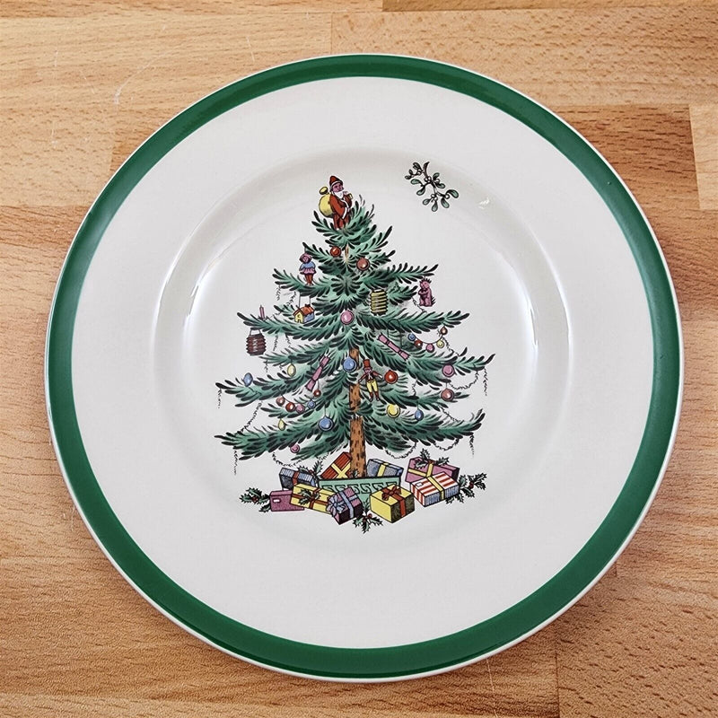Load image into Gallery viewer, Spode England Christmas Tree Bread & Butter 4 Plates 6.5" Green Rim England