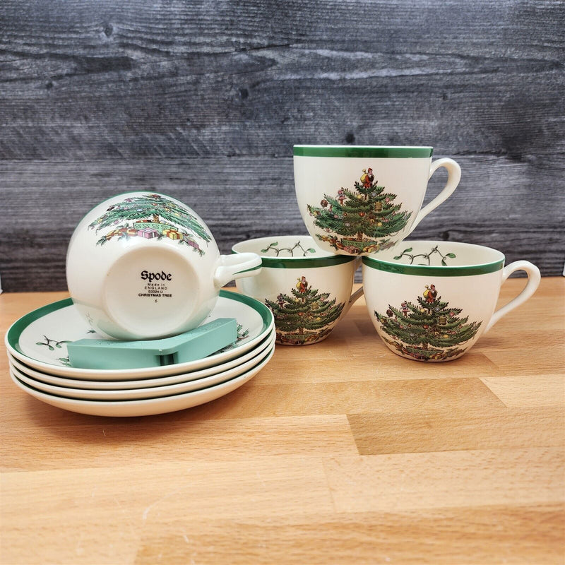 Load image into Gallery viewer, Spode Christmas Tree Set of 4 Cup and Saucer Coffee Mug Dinnerware England
