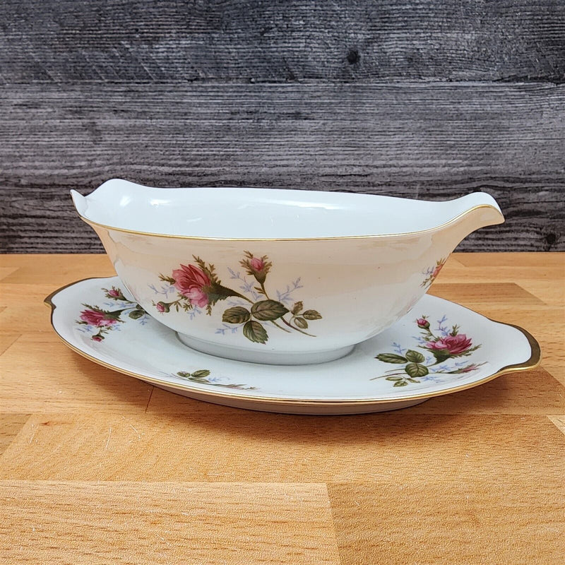 Load image into Gallery viewer, Moss Rose One Piece Gravy/Sauce Boat Pink Flowers Gold Trim by Sango Japan