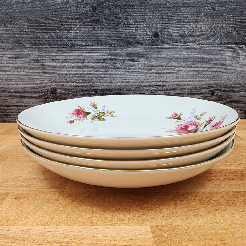 Load image into Gallery viewer, Moss Rose Soup Bowls Set of 4 Pink Flowers Gold Trim 7.5" (19cm) by Sango Japan
