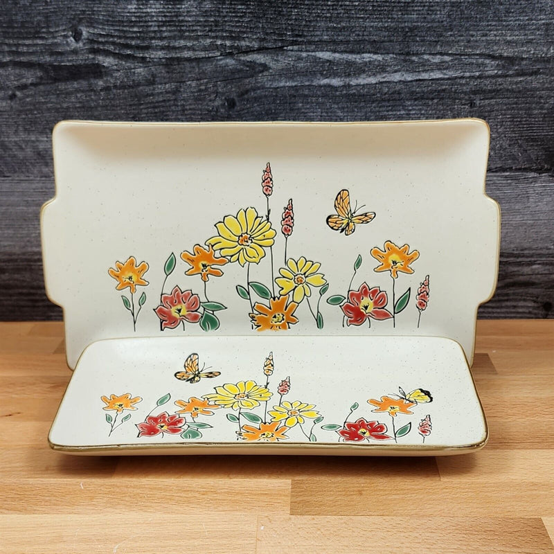 Load image into Gallery viewer, Autumn Valley Floral Serving Plates Set of 2 Embossed Platters by Blue Sky
