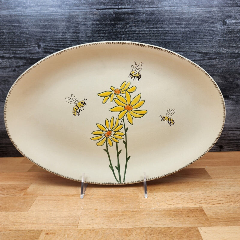 Load image into Gallery viewer, Spring Daisy with Bee's Floral Serving Plate Embossed Platter by Blue Sky 13"