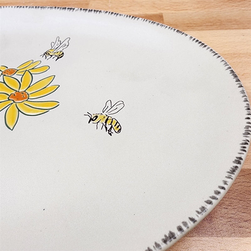 Load image into Gallery viewer, Spring Daisy with Bee's Floral Serving Plate Embossed Platter by Blue Sky 13"