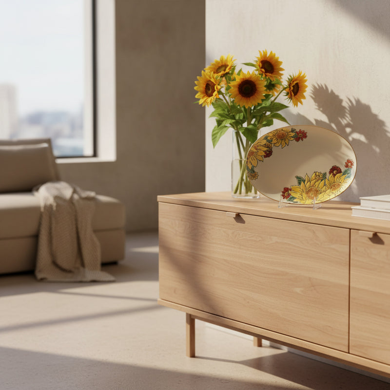 Load image into Gallery viewer, Brandywine Sunflower Serving Plate Embossed Floral Oval Platter Tray Blue Sky