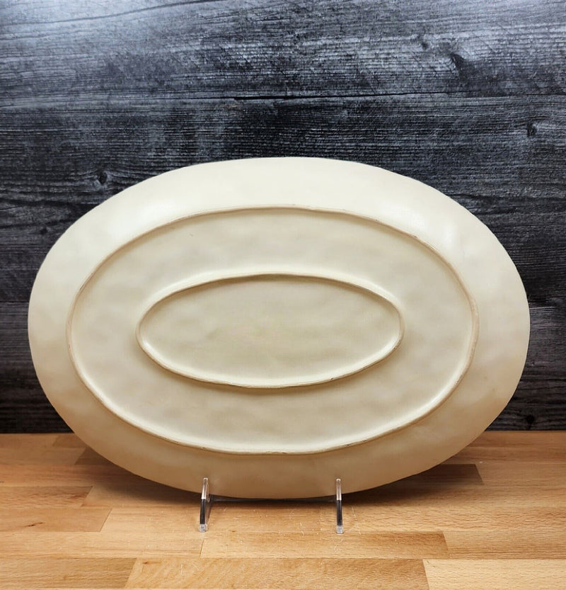 Load image into Gallery viewer, Country Cottage Platter Bird Rustic Oval Serving Tray Ceramic Embossed Blue Sky