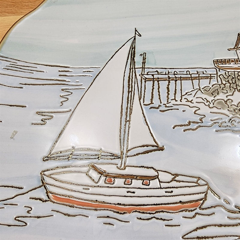 Load image into Gallery viewer, Coastal Sketchbook Plates Set of 2 Decorative Sail Boat Embossed by Blue Sky