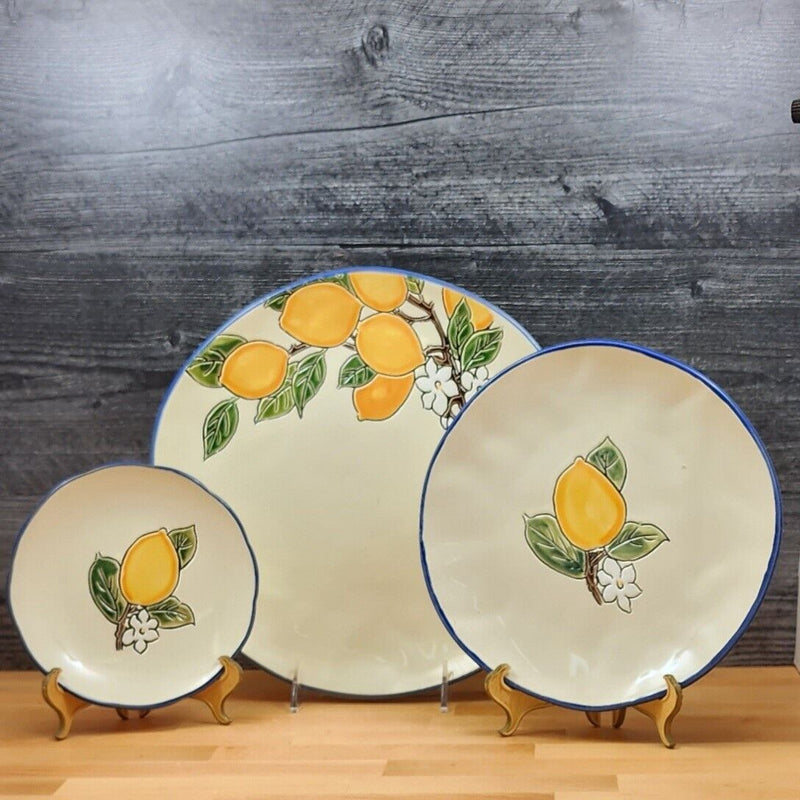 Load image into Gallery viewer, Lemon Valley Set of 3 Plate Embossed Serving Platter Trays Ceramic by Blue Sky