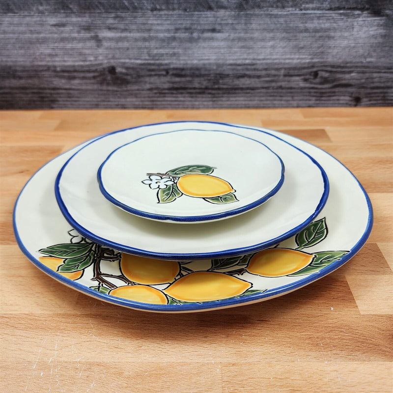 Load image into Gallery viewer, Lemon Valley Set of 3 Plate Embossed Serving Platter Trays Ceramic by Blue Sky