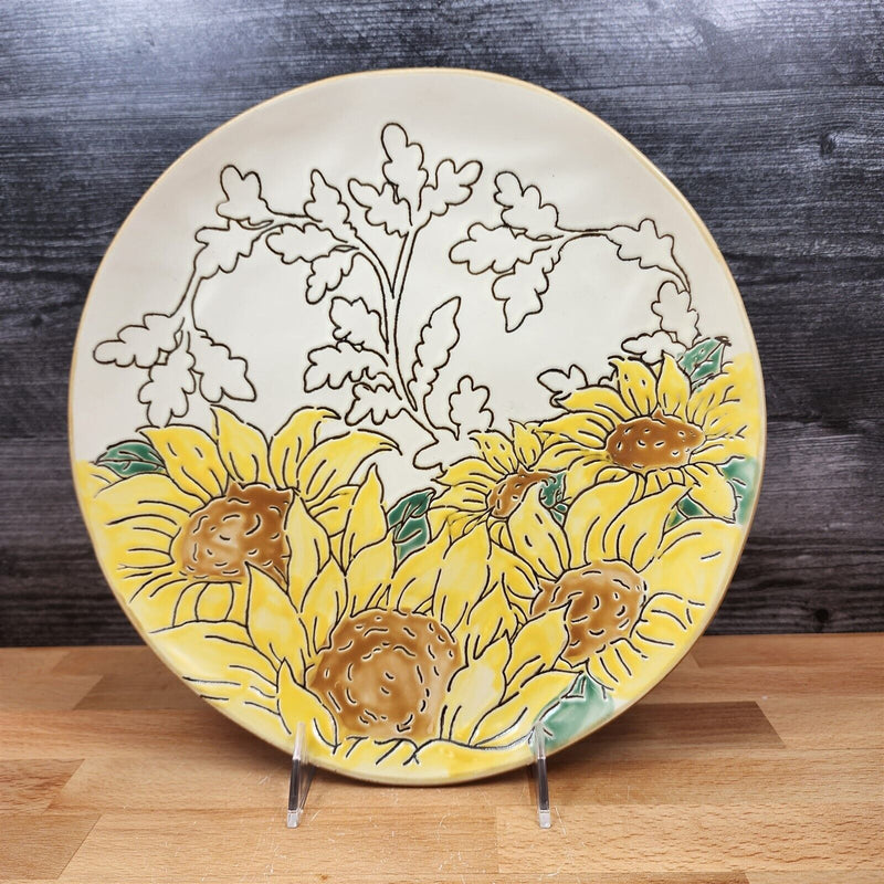 Load image into Gallery viewer, Gilded Sunflower Platter Set of 3 Ceramic Plate Serving Trays Embossed Blue Sky