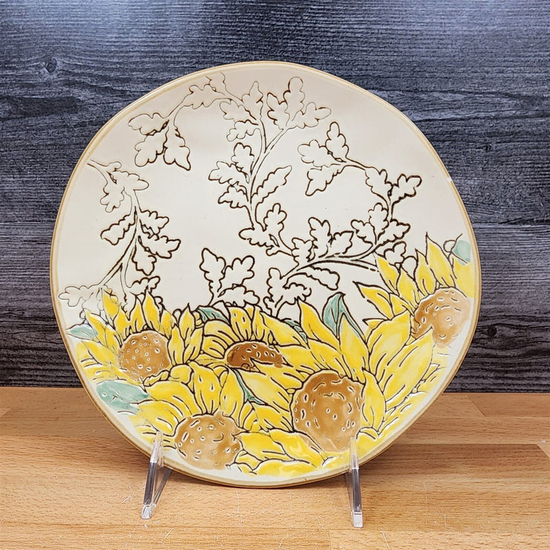 Load image into Gallery viewer, Gilded Sunflower Platter Set of 3 Ceramic Plate Serving Trays Embossed Blue Sky