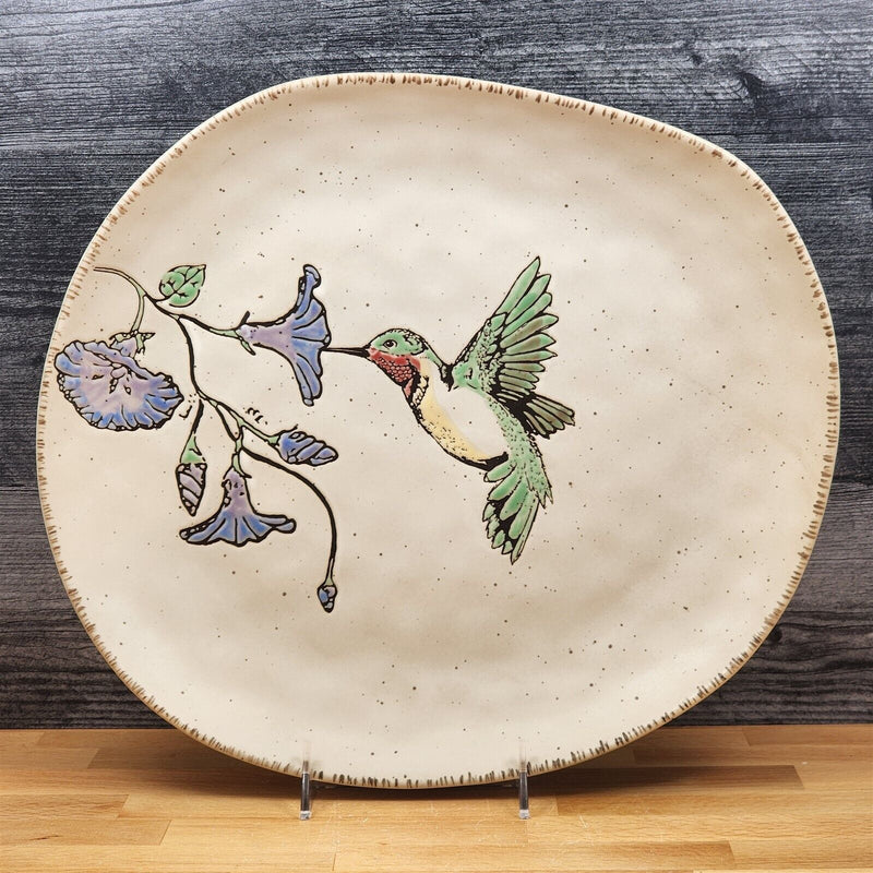 Load image into Gallery viewer, Ruby Throated Hummingbird Floral Serving Plate Embossed Platter by Blue Sky 14"