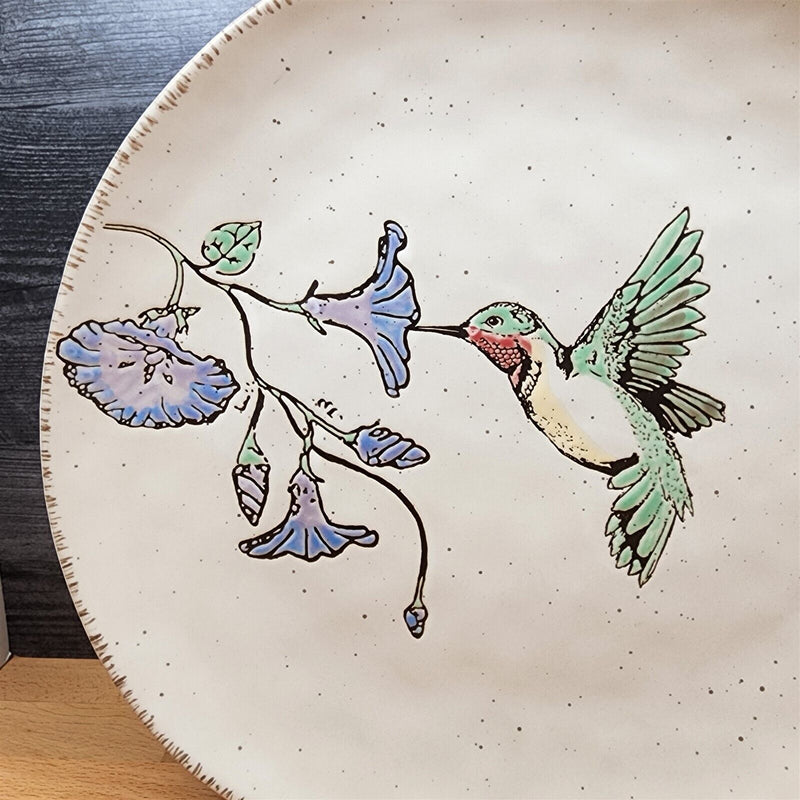 Load image into Gallery viewer, Ruby Throated Hummingbird Floral Serving Plate Embossed Platter by Blue Sky 14"