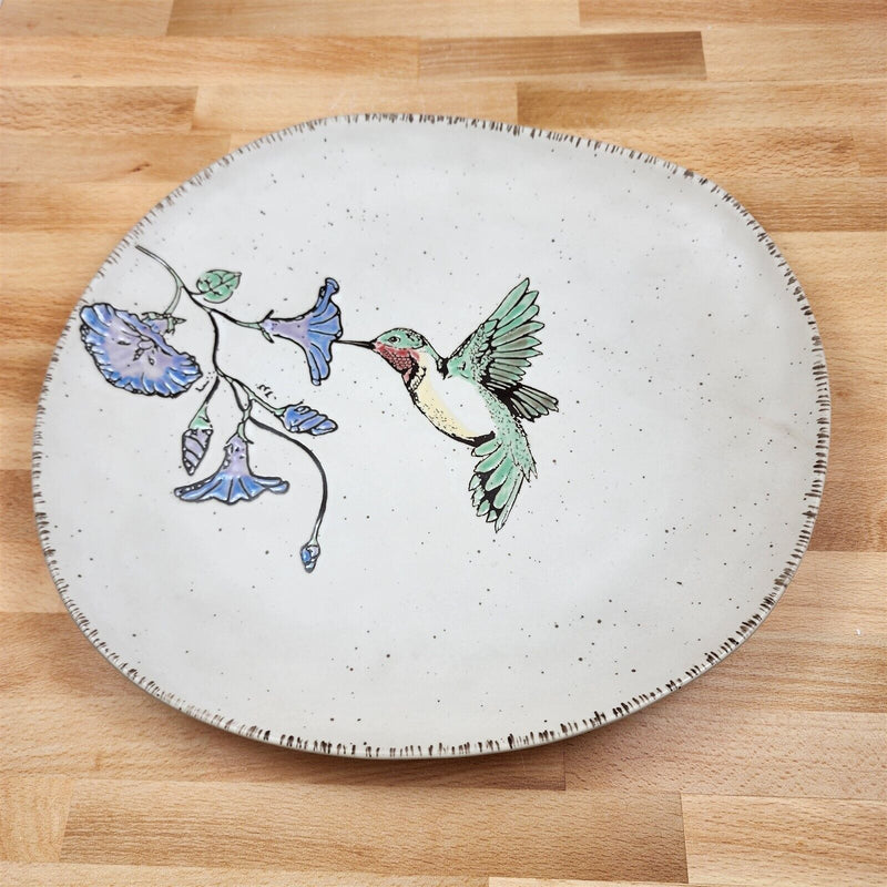 Load image into Gallery viewer, Ruby Throated Hummingbird Floral Serving Plate Embossed Platter by Blue Sky 14"