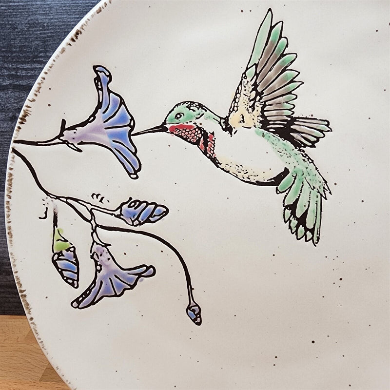 Load image into Gallery viewer, Ruby Throated Hummingbird Dinner and Salad Plate Set of 3 Embossed by Blue Sky