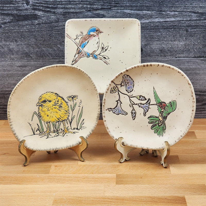 Load image into Gallery viewer, Appetizer Set of 3 Plates Hummingbird and Others 6" Embossed Appy by Blue Sky